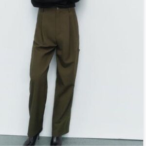 Zara Olive Green High-Waisted Pants